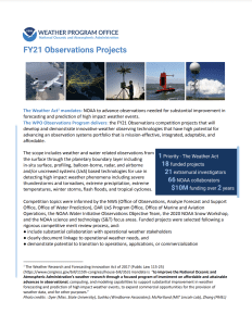 WPO Observations Program FY21 Funded Projects