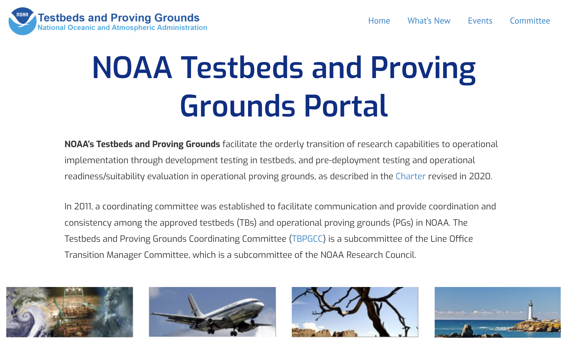 NOAA Testbeds and Proving Grounds Website Screenshot